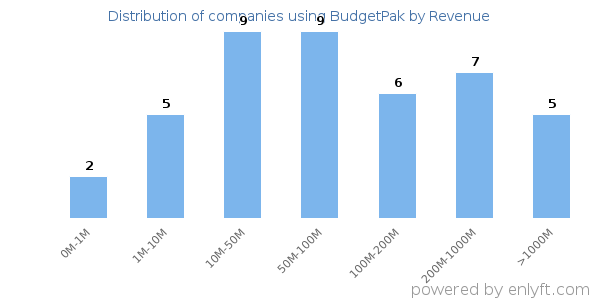 BudgetPak clients - distribution by company revenue