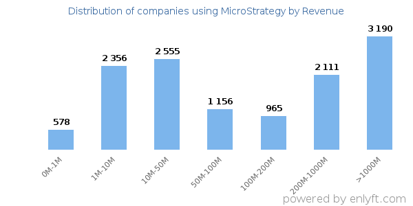 MicroStrategy clients - distribution by company revenue